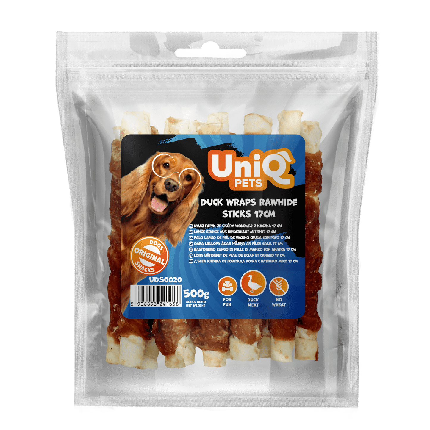 UNIQ PETS poslastice za psa, 500 g, patkine rolnice sa sirovom kožom, u obliku štapića 17 cm Volcano