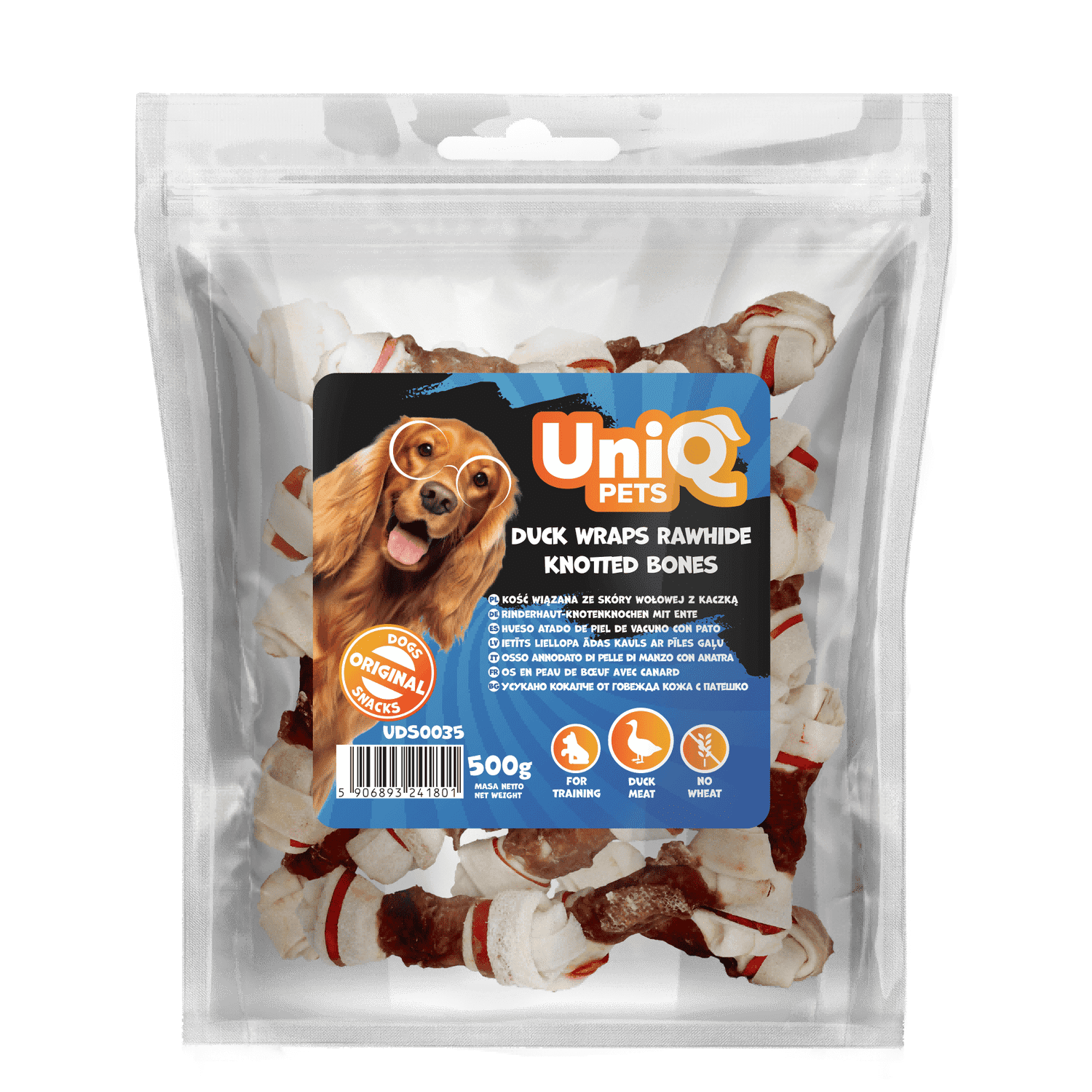 UNIQ PETS poslastice za psa,500 g, patkine rolnice sa čvorovima od sirove kože Volcano