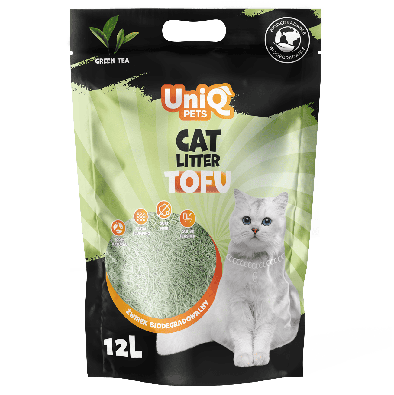 UNIQ PETS tofu biorazgradivi posip za mačke, 5 kg / 12L, zeleni čaj Volcano