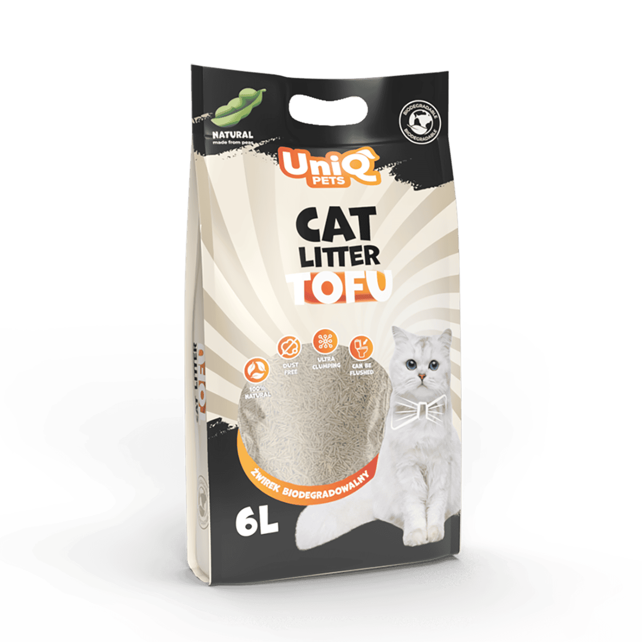 UNIQ PETS tofu biorazgradivi posip za mačke, 2,5 kg / 6L, prirodan Volcano