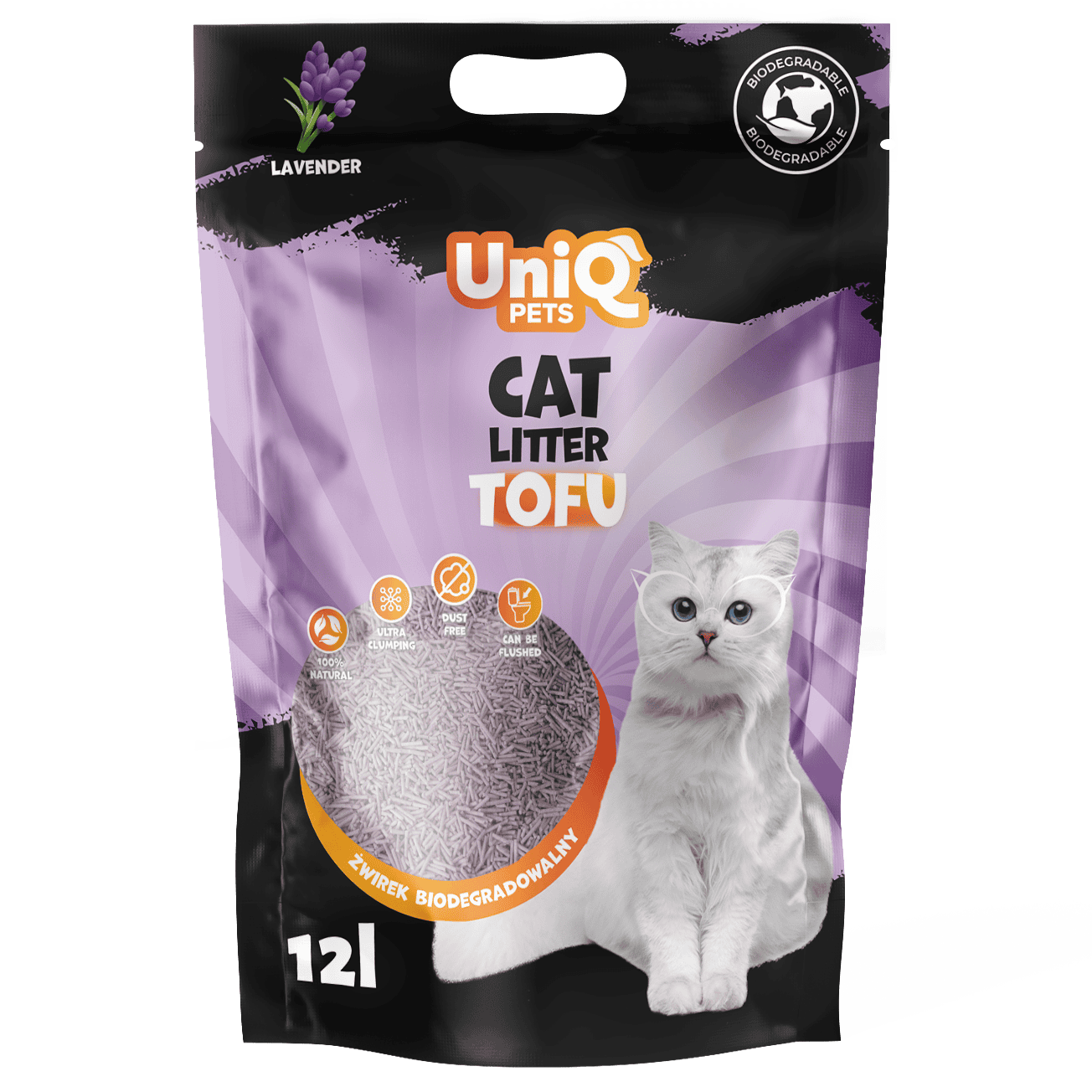 UNIQ PETS tofu biorazgradivi posip za mačke, 5kg / 12L, lavanda Volcano