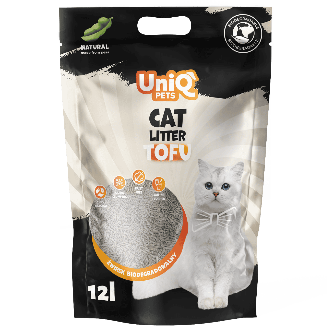 UNIQ PETS tofu biorazgradivi posip za mačke, 5 kg / 12L, prirodan Volcano