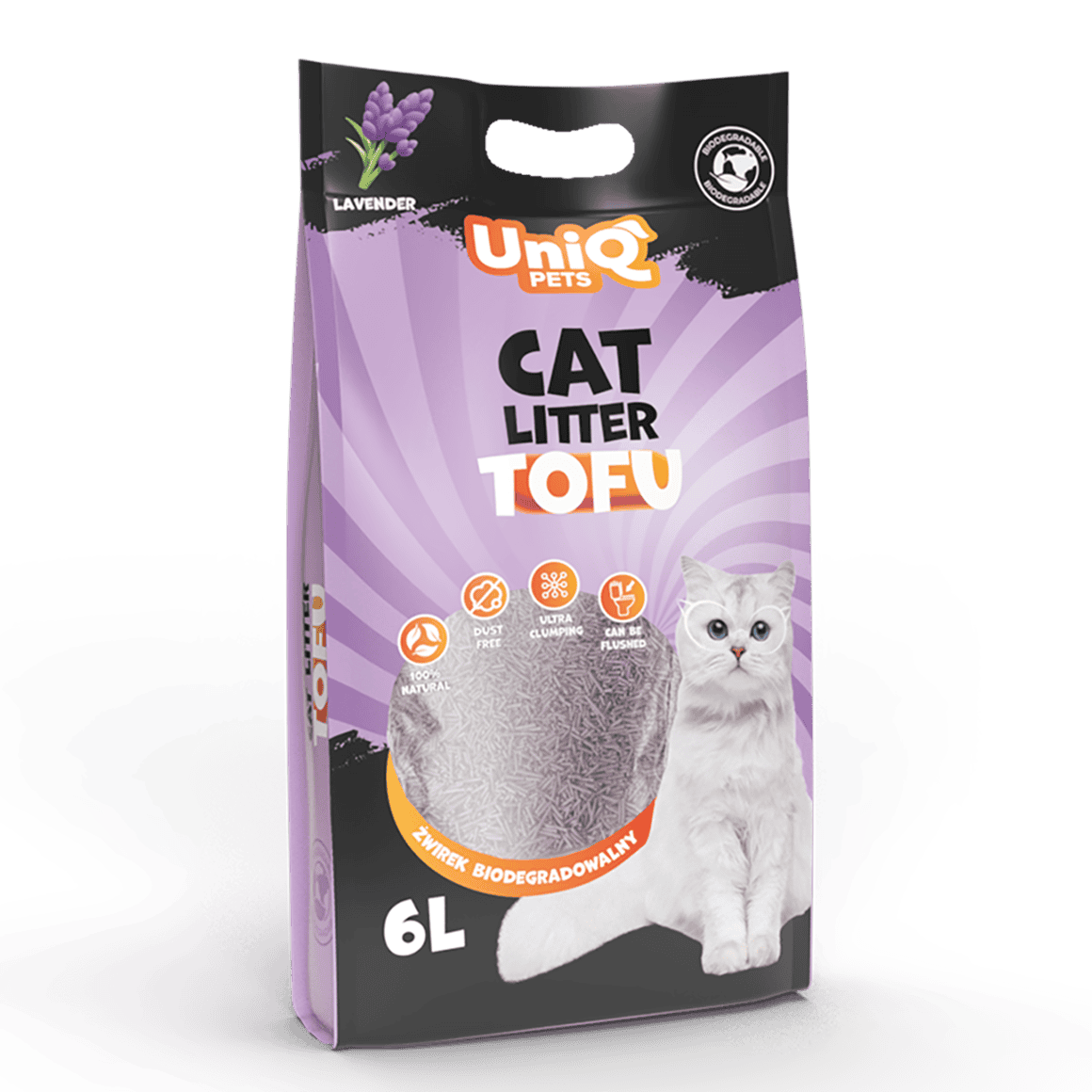 UNIQ PETS tofu biorazgradivi posip za mačke, 2,5 kg / 6L, lavanda Volcano