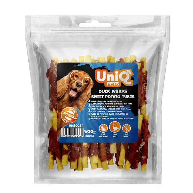 UNIQ PETS poslastice za psa, 500 g, patkine rolnice sa slatkim krompirom u obliku cevi Volcano