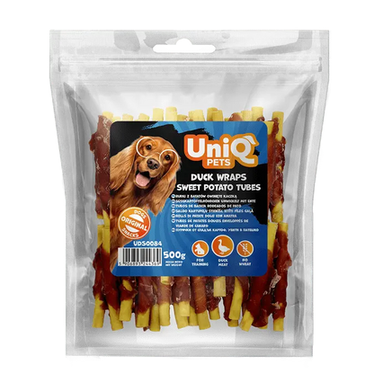 UNIQ PETS poslastice za psa, 500 g, patkine rolnice sa slatkim krompirom u obliku cevi Volcano