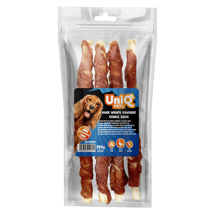 UNIQ PETS poslastice za psa, 320 g, štapići od roga sa prelivom od patke, 28 cm Volcano