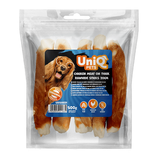 UNIQ PETS poslastice za psa, 500 g, pileće sirovo meso na debelim štapićima, 20 cm Volcano