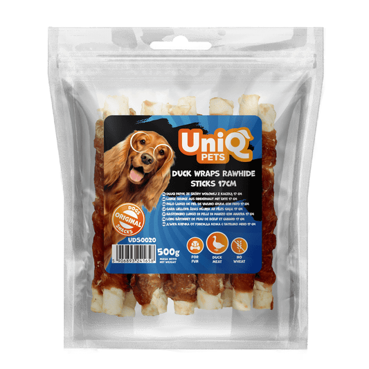 UNIQ PETS poslastice za psa, 500 g, patkine rolnice sa sirovom kožom, u obliku štapića 17 cm Volcano