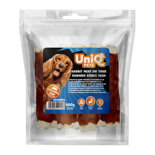 UNIQ PETS grickalice za pse, 500g, debeli štapići od sirove kože sa mesom zeca 15cm