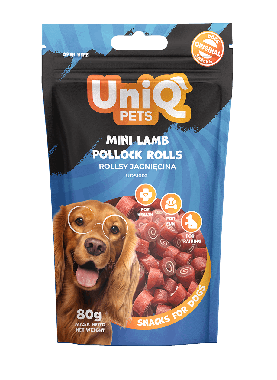 UNIQ PETS grickalice za pse, 80g, mini rolne sa jagnjetinom i bakalarom Volcano