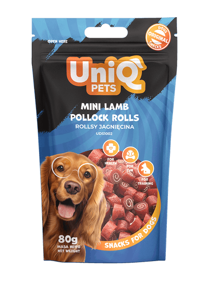 UNIQ PETS grickalice za pse, 80g, mini rolne sa jagnjetinom i bakalarom Volcano