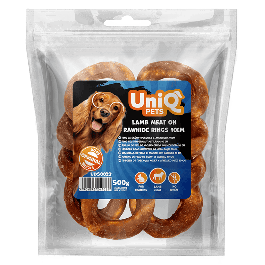 UNIQ PETS grickalice za pse od 500 g – jagnjeće meso na kolutovima od sirove kože (10 cm) Volcano