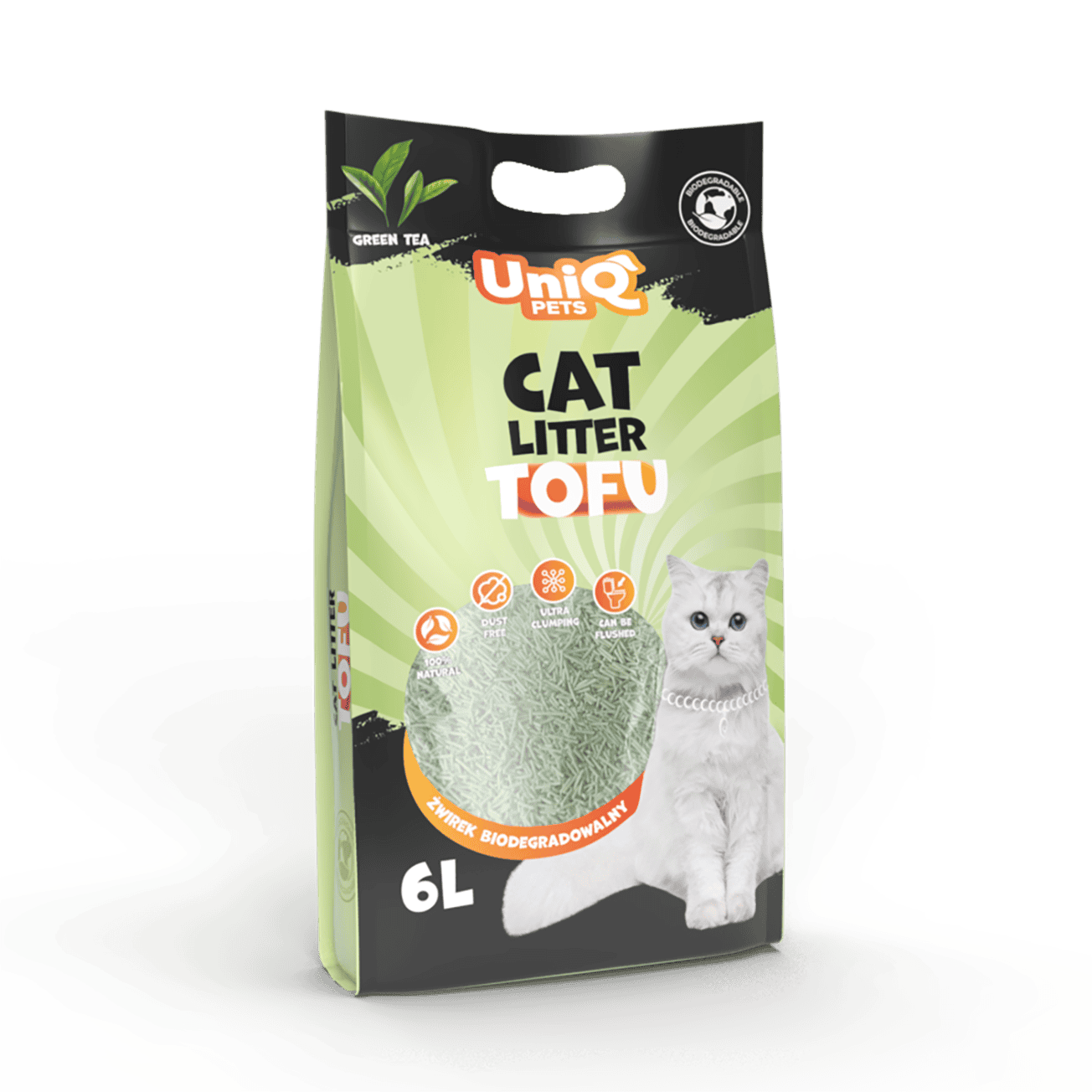 UNIQ PETS tofu biorazgradivi posip za mačke, 2,5 kg / 6L, zeleni čaj Volcano