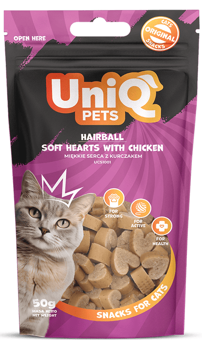 UNIQ PETS grickalice za mačke, 50g, mekana srca od piletine