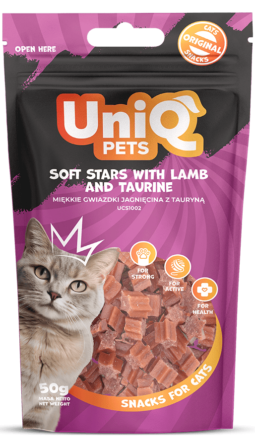 UNIQ PETS grickalice za mačke, 50g, mekane zvezdice s jagnjetinom i taurinom