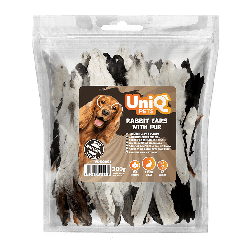 UNIQ PETS poslastice za psa 1 kg, zeće uši sa krznom Volcano