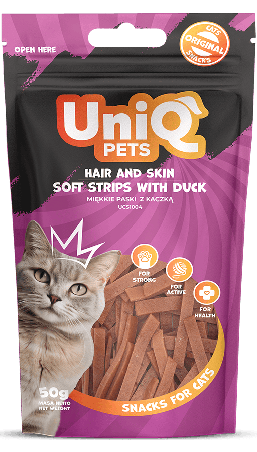 UNIQ PETS grickalice za mačke, 50g, mekane trakice od pačetine (za kožu i dlaku)