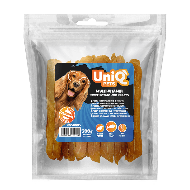 UNIQ PETS grickalice za pse, 500g, multivitaminski slatki krompir sa filetima oslića